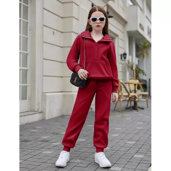 Arshiner Girls 2 Piece Outfits Tracksuit Drop Shoulder Hoodie Half Zip Sweatshirt and Sweatpants Joggers Set with Pockets