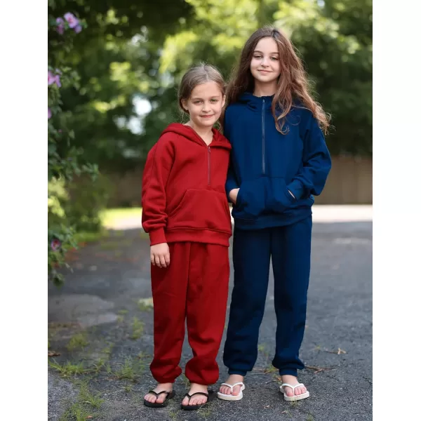 Arshiner Girls 2 Piece Outfits Tracksuit Drop Shoulder Hoodie Half Zip Sweatshirt and Sweatpants Joggers Set with Pockets
