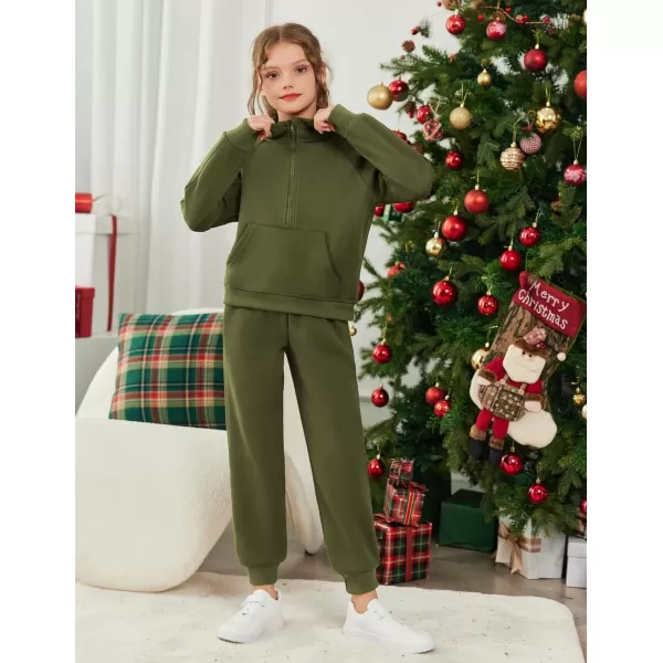 Arshiner Girls 2 Piece Outfits Tracksuit Drop Shoulder Hoodie Half Zip Sweatshirt and Sweatpants Joggers Set with Pockets
