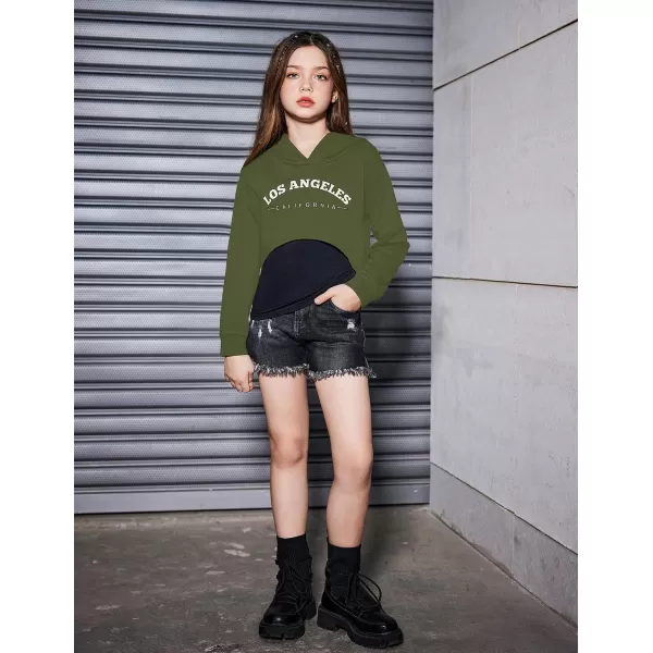 Arshiner Girls Cropped Sweatshirt Long Sleeve Shirts High Low Hem Crop Tops for Teens Kids Hoodies with Cami 5-14 Years