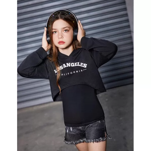 Arshiner Girls Cropped Sweatshirt Long Sleeve Shirts High Low Hem Crop Tops for Teens Kids Hoodies with Cami 5-14 Years