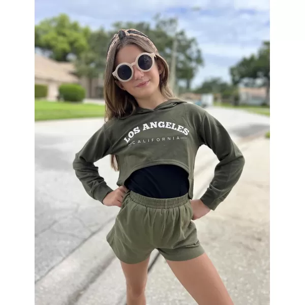 Arshiner Girls Cropped Sweatshirt Long Sleeve Shirts High Low Hem Crop Tops for Teens Kids Hoodies with Cami 5-14 Years