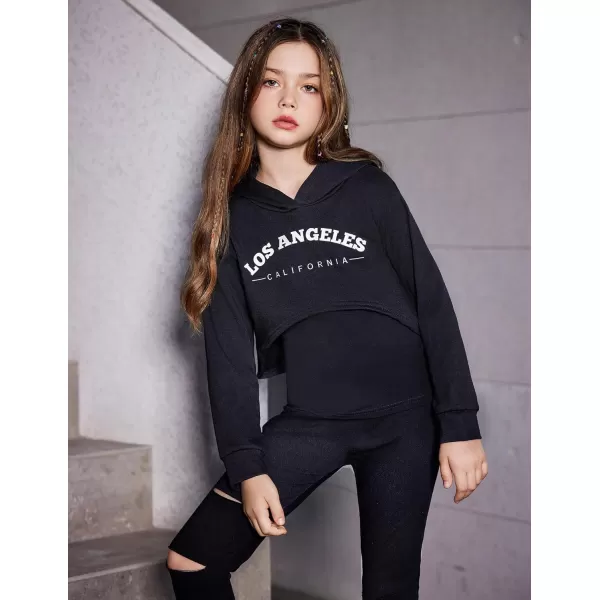 Arshiner Girls Cropped Sweatshirt Long Sleeve Shirts High Low Hem Crop Tops for Teens Kids Hoodies with Cami 5-14 Years