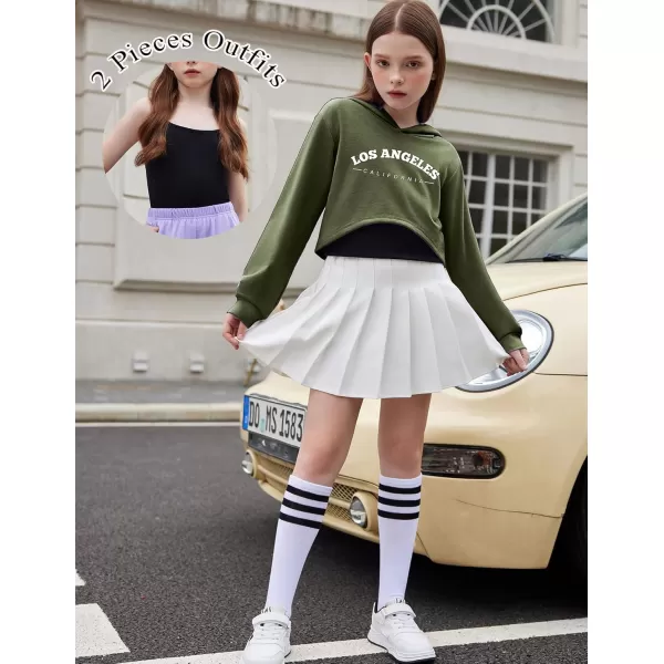 Arshiner Girls Cropped Sweatshirt Long Sleeve Shirts High Low Hem Crop Tops for Teens Kids Hoodies with Cami 5-14 Years
