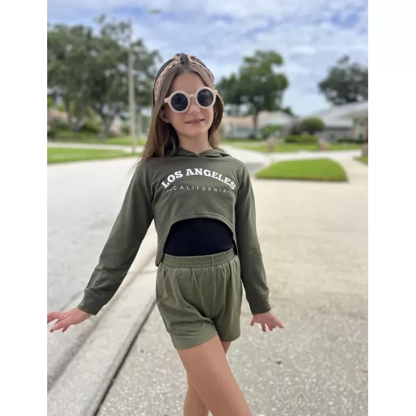 Arshiner Girls Cropped Sweatshirt Long Sleeve Shirts High Low Hem Crop Tops for Teens Kids Hoodies with Cami 5-14 Years
