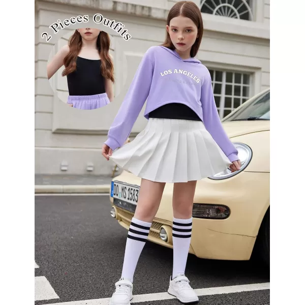 Arshiner Girls Cropped Sweatshirt Long Sleeve Shirts High Low Hem Crop Tops for Teens Kids Hoodies with Cami 5-14 Years