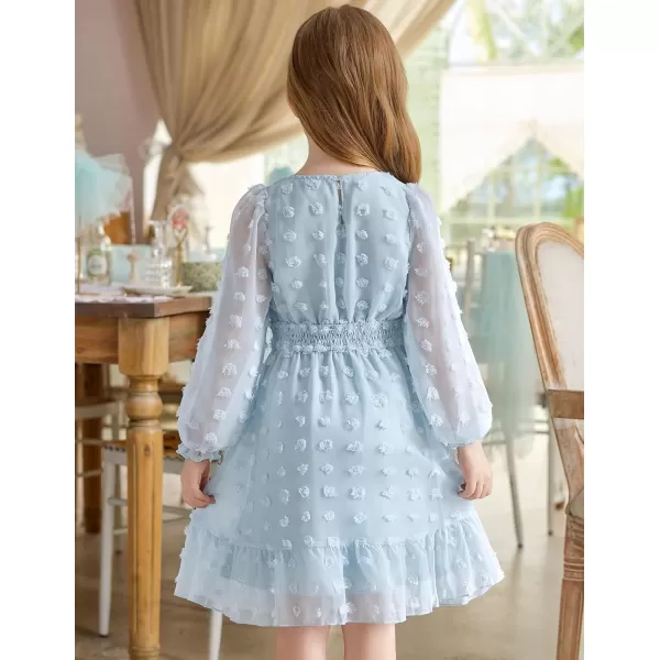 Arshiner Girls Dresses Long Sleeve Square Neck Swiss Dot Flowy Casual Party Dress