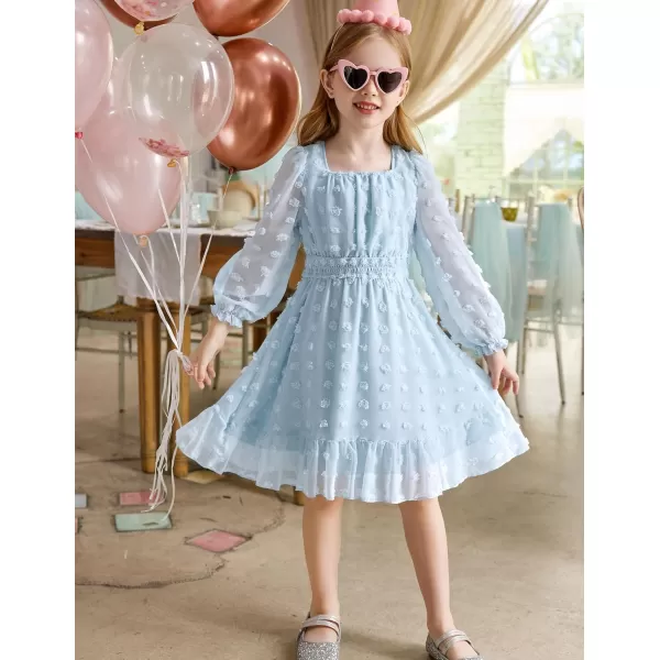 Arshiner Girls Dresses Long Sleeve Square Neck Swiss Dot Flowy Casual Party Dress