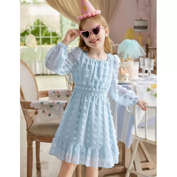 Arshiner Girls Dresses Long Sleeve Square Neck Swiss Dot Flowy Casual Party Dress