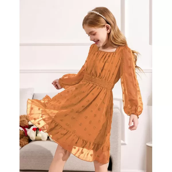 Arshiner Girls Dresses Long Sleeve Square Neck Swiss Dot Flowy Casual Party Dress