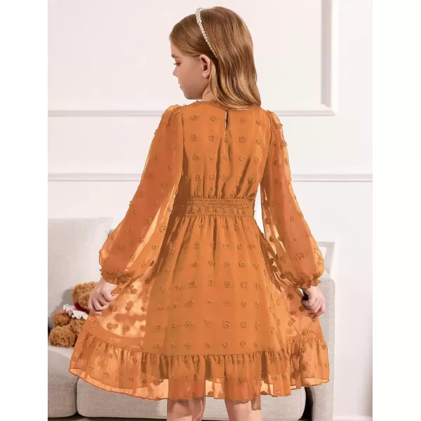 Arshiner Girls Dresses Long Sleeve Square Neck Swiss Dot Flowy Casual Party Dress