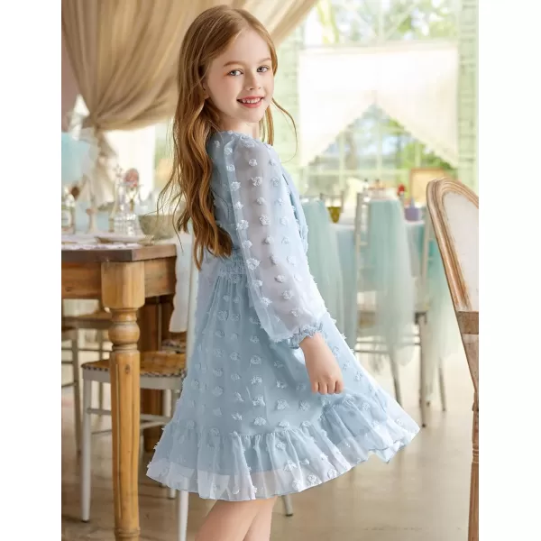 Arshiner Girls Dresses Long Sleeve Square Neck Swiss Dot Flowy Casual Party Dress