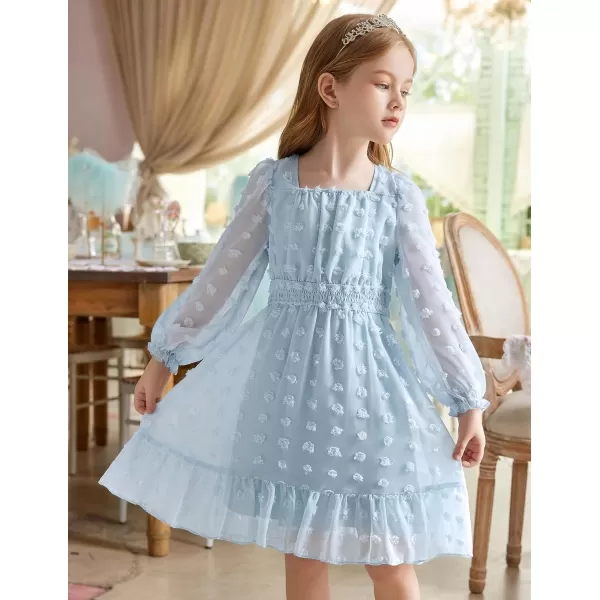 Arshiner Girls Dresses Long Sleeve Square Neck Swiss Dot Flowy Casual Party Dress