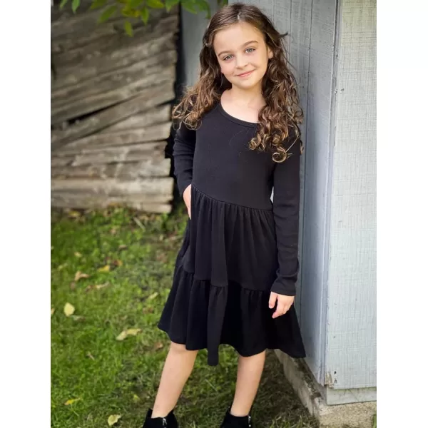 Arshiner Girls Sweater Dress Long Sleeve Knit Casual Swing Fall A-line Tiered Dresses with Pockets for 5-14 Years Kids