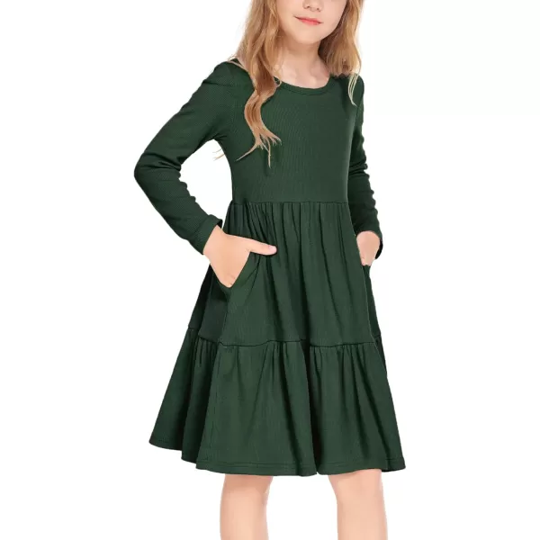 Arshiner Girls Sweater Dress Long Sleeve Knit Casual Swing Fall A-line Tiered Dresses with Pockets for 5-14 Years Kids