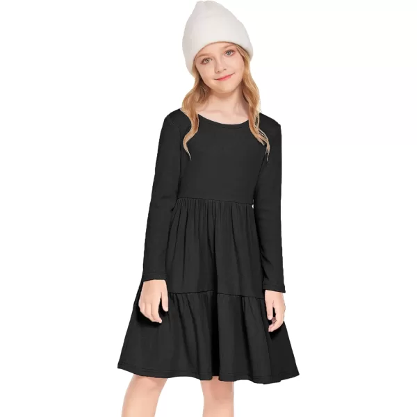 Arshiner Girls Sweater Dress Long Sleeve Knit Casual Swing Fall A-line Tiered Dresses with Pockets for 5-14 Years Kids
