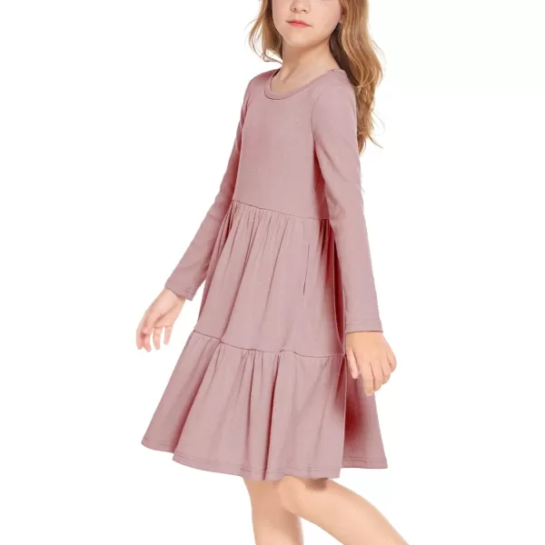 Arshiner Girls Sweater Dress Long Sleeve Knit Casual Swing Fall A-line Tiered Dresses with Pockets for 5-14 Years Kids