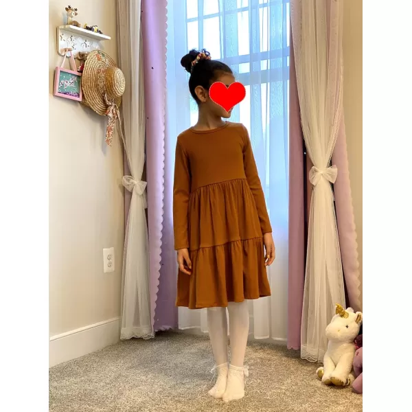 Arshiner Girls Sweater Dress Long Sleeve Knit Casual Swing Fall A-line Tiered Dresses with Pockets for 5-14 Years Kids
