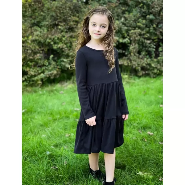 Arshiner Girls Sweater Dress Long Sleeve Knit Casual Swing Fall A-line Tiered Dresses with Pockets for 5-14 Years Kids
