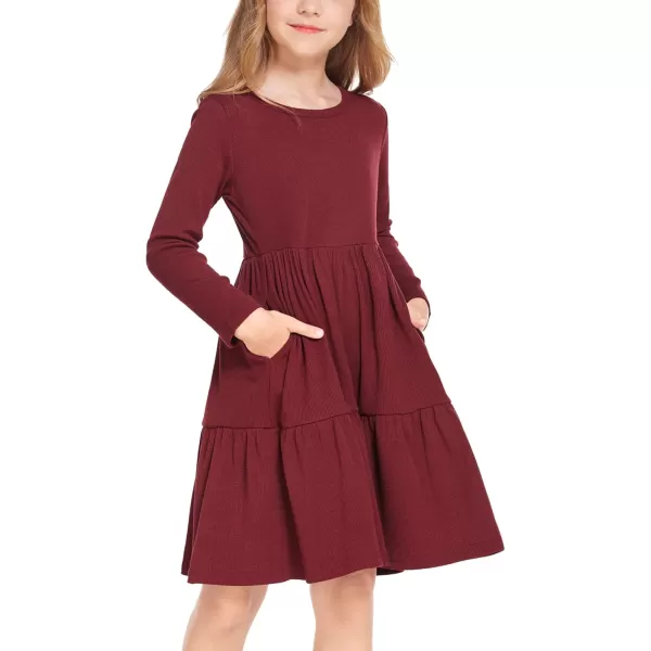 Arshiner Girls Sweater Dress Long Sleeve Knit Casual Swing Fall A-line Tiered Dresses with Pockets for 5-14 Years Kids