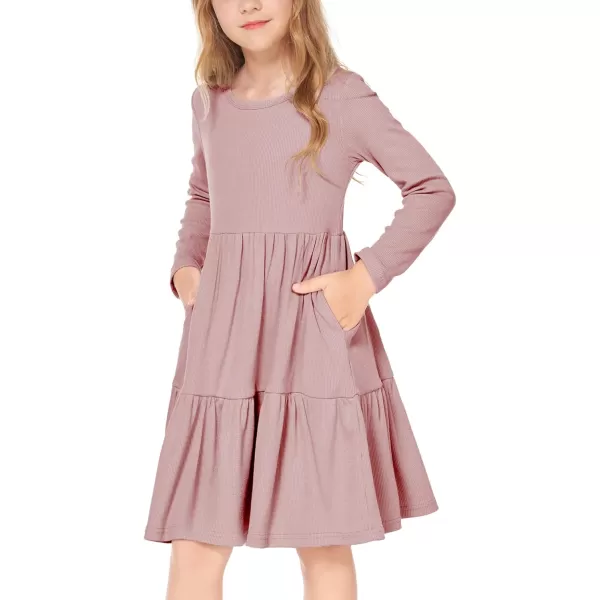 Arshiner Girls Sweater Dress Long Sleeve Knit Casual Swing Fall A-line Tiered Dresses with Pockets for 5-14 Years Kids