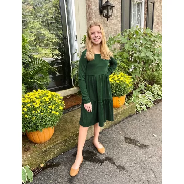 Arshiner Girls Sweater Dress Long Sleeve Knit Casual Swing Fall A-line Tiered Dresses with Pockets for 5-14 Years Kids