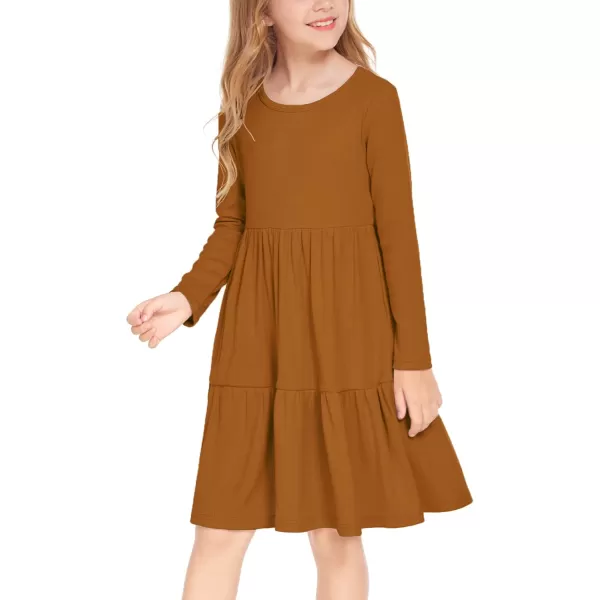 Arshiner Girls Sweater Dress Long Sleeve Knit Casual Swing Fall A-line Tiered Dresses with Pockets for 5-14 Years Kids