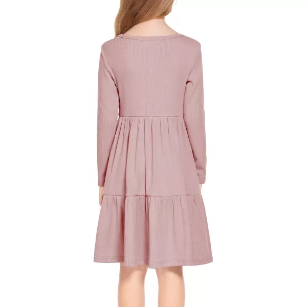 Arshiner Girls Sweater Dress Long Sleeve Knit Casual Swing Fall A-line Tiered Dresses with Pockets for 5-14 Years Kids