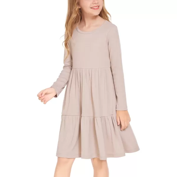 Arshiner Girls Sweater Dress Long Sleeve Knit Casual Swing Fall A-line Tiered Dresses with Pockets for 5-14 Years Kids