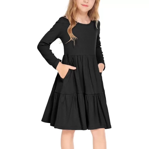 Arshiner Girls Sweater Dress Long Sleeve Knit Casual Swing Fall A-line Tiered Dresses with Pockets for 5-14 Years Kids