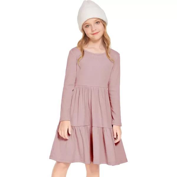 Arshiner Girls Sweater Dress Long Sleeve Knit Casual Swing Fall A-line Tiered Dresses with Pockets for 5-14 Years Kids