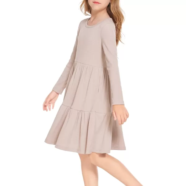 Arshiner Girls Sweater Dress Long Sleeve Knit Casual Swing Fall A-line Tiered Dresses with Pockets for 5-14 Years Kids