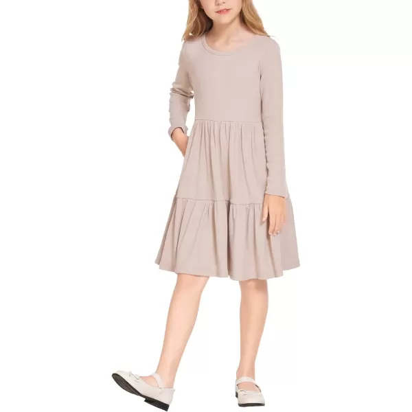 Arshiner Girls Sweater Dress Long Sleeve Knit Casual Swing Fall A-line Tiered Dresses with Pockets for 5-14 Years Kids