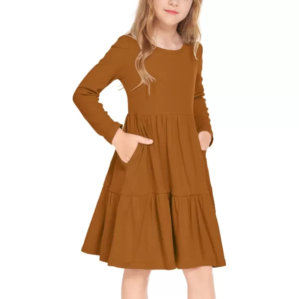 Arshiner Girls Sweater Dress Long Sleeve Knit Casual Swing Fall A-line Tiered Dresses with Pockets for 5-14 Years Kids
