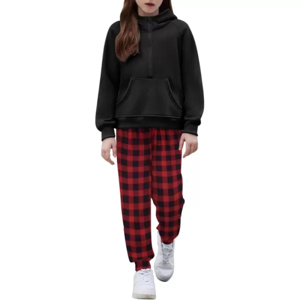 Arshiner Girls 2 Piece Outfits Tracksuit Drop Shoulder Hoodie Half Zip Sweatshirt and Sweatpants Joggers Set with Pockets
