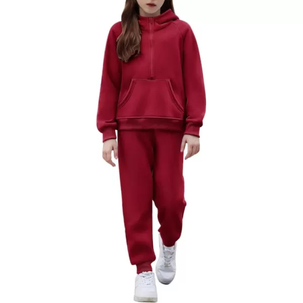 Arshiner Girls 2 Piece Outfits Tracksuit Drop Shoulder Hoodie Half Zip Sweatshirt and Sweatpants Joggers Set with Pockets