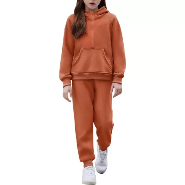 Arshiner Girls 2 Piece Outfits Tracksuit Drop Shoulder Hoodie Half Zip Sweatshirt and Sweatpants Joggers Set with Pockets