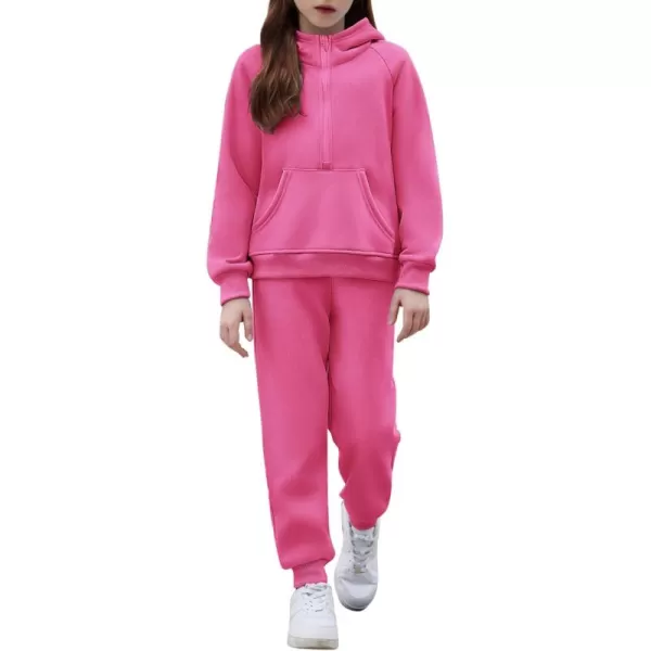 Arshiner Girls 2 Piece Outfits Tracksuit Drop Shoulder Hoodie Half Zip Sweatshirt and Sweatpants Joggers Set with Pockets