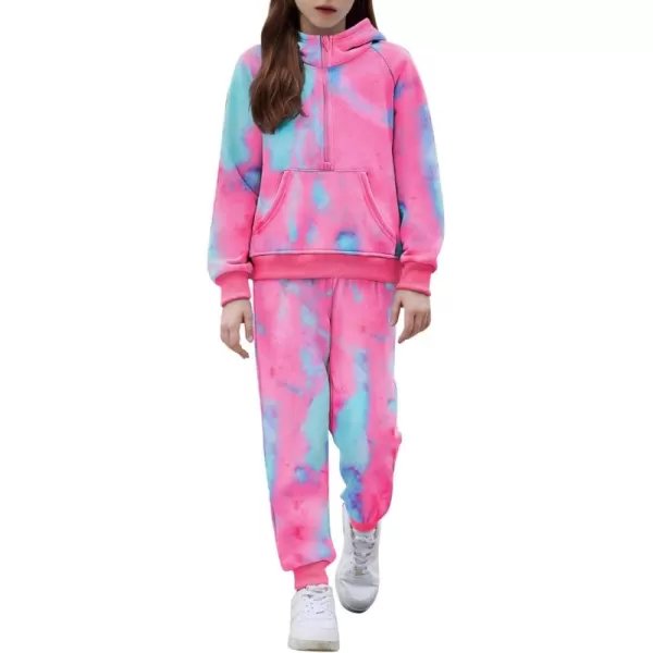 Arshiner Girls 2 Piece Outfits Tracksuit Drop Shoulder Hoodie Half Zip Sweatshirt and Sweatpants Joggers Set with Pockets