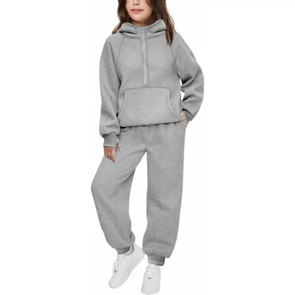 Arshiner Girls 2 Piece Outfits Tracksuit Drop Shoulder Hoodie Half Zip Sweatshirt and Sweatpants Joggers Set with Pockets