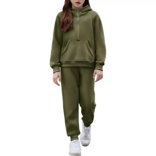 Arshiner Girls 2 Piece Outfits Tracksuit Drop Shoulder Hoodie Half Zip Sweatshirt and Sweatpants Joggers Set with Pockets