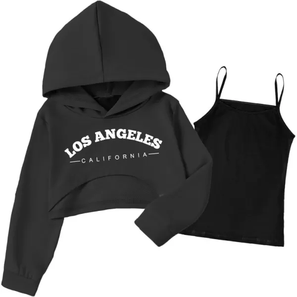 Arshiner Girls Cropped Sweatshirt Long Sleeve Shirts High Low Hem Crop Tops for Teens Kids Hoodies with Cami 5-14 Years