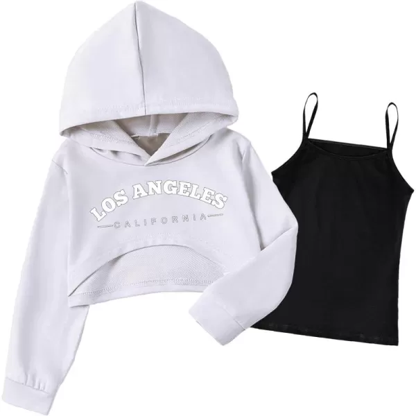 Arshiner Girls Cropped Sweatshirt Long Sleeve Shirts High Low Hem Crop Tops for Teens Kids Hoodies with Cami 5-14 Years