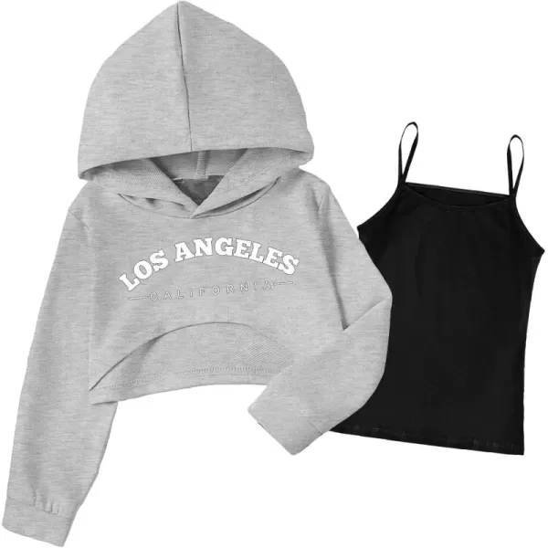 Arshiner Girls Cropped Sweatshirt Long Sleeve Shirts High Low Hem Crop Tops for Teens Kids Hoodies with Cami 5-14 Years