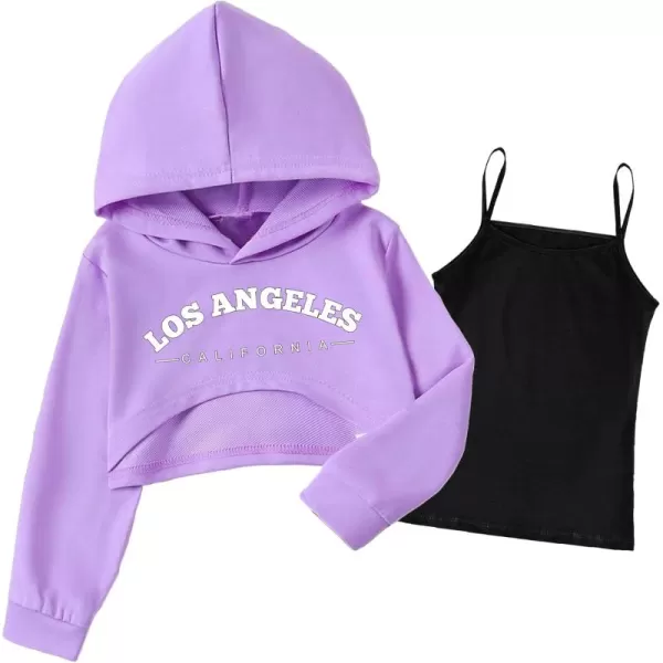 Arshiner Girls Cropped Sweatshirt Long Sleeve Shirts High Low Hem Crop Tops for Teens Kids Hoodies with Cami 5-14 Years