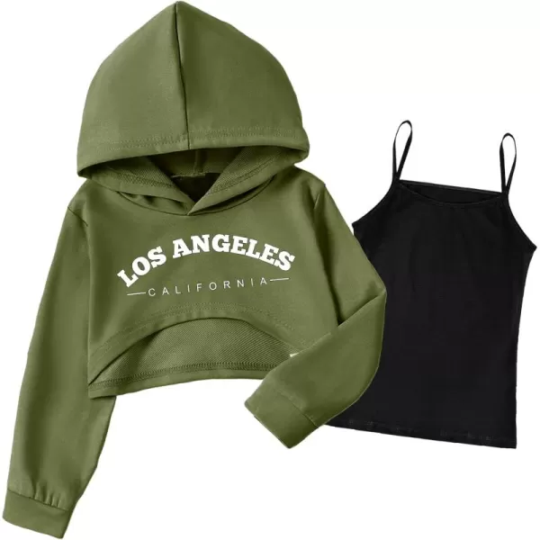 Arshiner Girls Cropped Sweatshirt Long Sleeve Shirts High Low Hem Crop Tops for Teens Kids Hoodies with Cami 5-14 Years