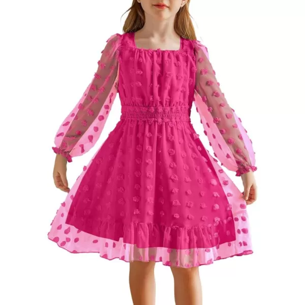 Arshiner Girls Dresses Long Sleeve Square Neck Swiss Dot Flowy Casual Party Dress