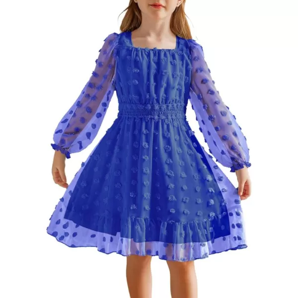 Arshiner Girls Dresses Long Sleeve Square Neck Swiss Dot Flowy Casual Party Dress