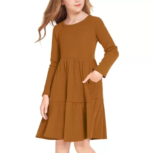 Arshiner Girls Sweater Dress Long Sleeve Knit Casual Swing Fall A-line Tiered Dresses with Pockets for 5-14 Years Kids