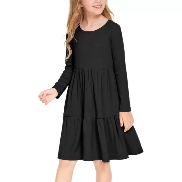 Arshiner Girls Sweater Dress Long Sleeve Knit Casual Swing Fall A-line Tiered Dresses with Pockets for 5-14 Years Kids